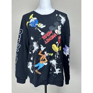 Disney Mickey Mouse & Friends Sweatshirt X-Large Black Cotton Blend Graphic